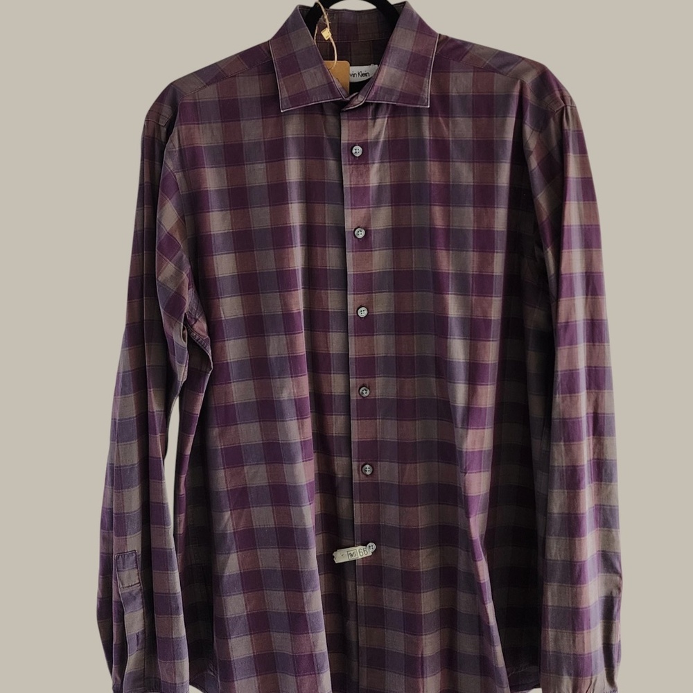 Ted Baker- L/S Cotton Plaid - Burgundy/Navy large